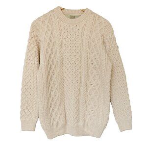 Aran Sweater Cable Knit Mariner FIsherman Crew Neck Merino Wool Irish Oatmeal